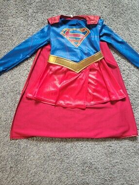 Supergirl Kids Costume Dress with Cape & Gold Belt Size Small Halloween